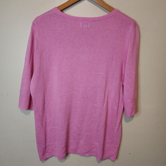 J Crew Linen Sweater Pink Crewneck Women's Large 3/4 Sleeve Pullover - Picture 5 of 11